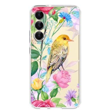 Imagem de Blingy's Capa para Samsung Galaxy S24 Plus, design de pássaro floral fofo estilo animal de flor transparente macio TPU capa transparente compatível com Galaxy S24 Plus 6,7 polegadas (pássaro amarelo