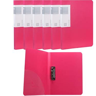 Imagem de Fichário de plástico sem perfuração com grampo, pacote com 6, tamanho A4, clipe único, capa de relatório, pasta de arquivo, 21 x 28 cm, prancheta com grampo de mola, portfólio rosa vermelho