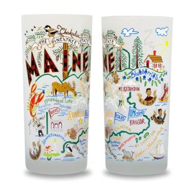 Imagem de Catstudio Copos de bebida, copo de vidro fosco Maine para cozinha, bar, copo de bebida diário ou copo de coquetel, copo de vidro seguro para lava-louças de 425 g para amantes do Maine, conjunto de 2