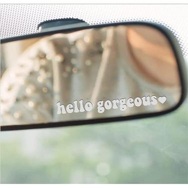 Imagem de 4 peças branco 10 cm Hello Gorgeous Love Espelho Decalque Espelho Retrovisor Decalque Miniatura Adesivo de Carro Decalque de Parede Presente para Mulheres Decalques Automotivos