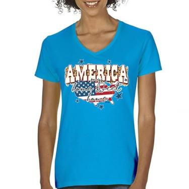 Imagem de Camiseta feminina America My Home Sweet Home gola V 4th of July Stars and Stripes Pride American Dream Patriotic USA Flag Tee, Turquesa, GG