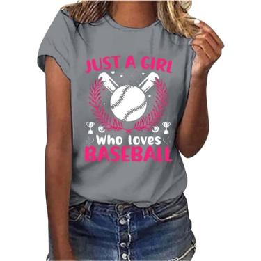 Imagem de Camiseta feminina de beisebol PKDong Just A Girl Who Love Baseball com estampa de letras engraçadas de manga curta, Cinza, M