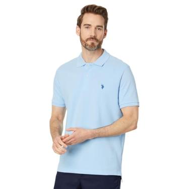 Imagem de U.S. Polo Assn. Camisa polo masculina de piquê de algodão sólido com pequeno pônei, Oxford azul, G