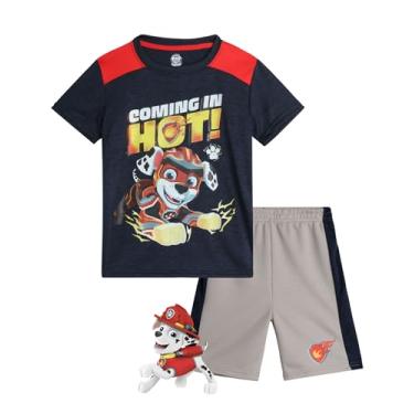 Imagem de Nickelodeon Conjunto de shorts da Patrulha Canina para meninos - 2 peças de camiseta e shorts (bebê/menino), Azul marinho/pedra calcária, 3 Anos