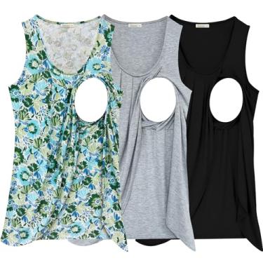 Imagem de PARNIXS Camiseta regata feminina de verão para amamentação confortável sem mangas, Preto/flor 11/cinza claro, XXG