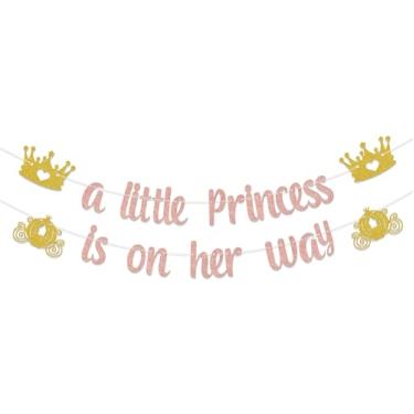 Imagem de Usumz Banner A Little Princess Is On Her Way, Crown Welcome Baby Party Decorations, Decoração de chá de bebê com tema de princesa, suprimentos de festa de 1º aniversário para meninas, ouro rosa e ouro