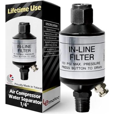 Imagem de LE LEMATEC Separador de água do compressor de ar, filtro em linha de 1/4 NPT e armadilha de umidade para ferramentas pneumáticas, pistola de tinta spray HVLP e aerógrafo, secador de ar comprimido