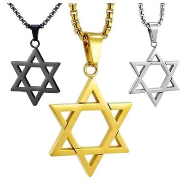 Imagem de Colar Estrela de Davi para homens e mulheres, pacote com 3 (ouro, prata, preto), colar com pingente delicado banhado a ouro 14k, joias judaicas de aço inoxidável, colar com pingente, colares simples,