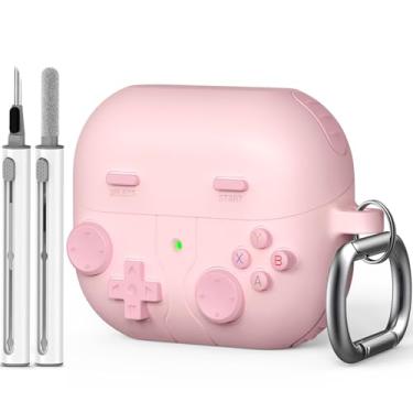 Imagem de Capa para Samsung Galaxy Buds 3 com kit de limpeza, capa protetora de silicone macio, acessórios com chaveiro, rosa