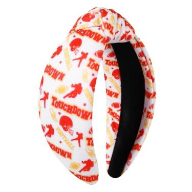 Imagem de PHALIN Faixa de cabeça feminina para dia de jogo com nó de futebol, esportiva, touchdown, vermelho, azul, acessórios de espírito de equipe, dia de jogo, futebol, mãe, acessórios, lembrancinhas de