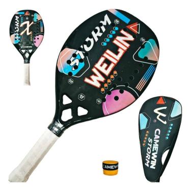 Imagem de Raquete Beach Tennis Camewin Fibra Carbono 18K Weiling Preto