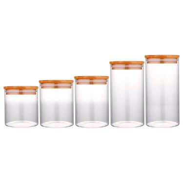 Imagem de Conjunto Potes Herméticos Tampa de Bambu Slim Para Alimentos Condimentos Temperos