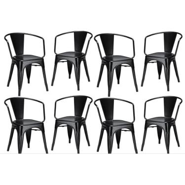 Imagem de Kit 8 Cadeiras Iron Tolix Francesinha Industrial com Apoio de Braços Pretas