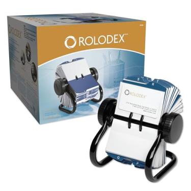 Imagem de Rolodex Arquivo de cartão de visita rotativo aberto com capa de cartão de 200 6-5/8 x 10 cm e 24 guias, tampa de 400 cartões, preta (67236)