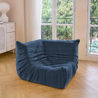 Imagem de N&V Cadeira de canto Fireside, sofá de chão sem braços de meados do século, poltrona de veludo cotelê premium macio, cadeira de espuma para sala de estar, quarto e escritório (azul prussiano)
