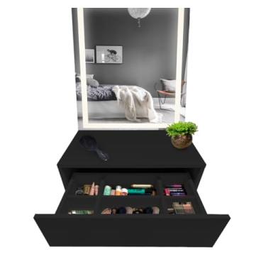 Imagem de Penteadeira Flutuante Preta com Divisórias – Design Moderno e Funcional – Ideal para Organização de Maquiagens e Acessórios – Compacta, Elegante e Perfeita para Otimizar Espaços Pequenos