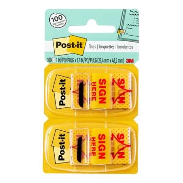 Imagem de Post-it Bandeiras de mensagem, assine aqui, 50/dispenser, 2 dispensadores/pacote, 2,5 cm de largura, amarelo (680-SH2)
