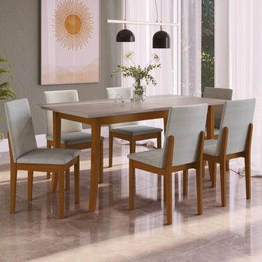 Imagem de Conjunto Sala de Jantar Mesa com Tampo em Bp, Pés Madeira Maciça 6 Cadeiras Madeira Imbuia /Cinza Claro