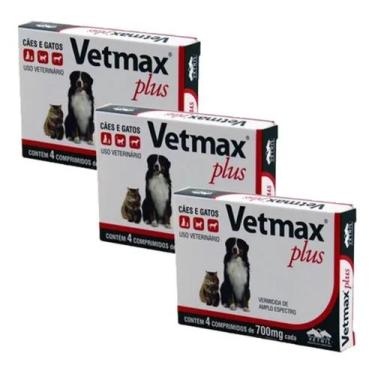 Imagem de Vermífugo Vetmax Cães E Gatos 4 Comprimidos Kit 3cx Vetnil