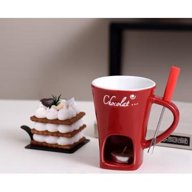 Imagem de Fondue Pot Set for Chocolate Cheese Candy,Mini Ceramic Fondue Mugs,Chocolate Fondue Mug Set with Forks,Chocolate Melting Mugs,Melt Hot Pot Mugs Set for Butter Caramel (Red)