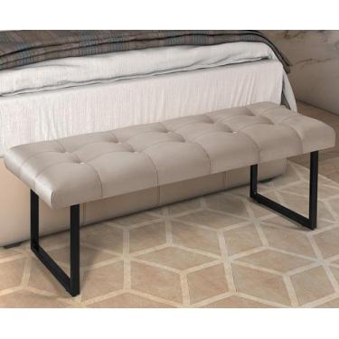 Imagem de Banco Dacar com Pés de Ferro Linho Bege 130cm - Loja Tigo, Banco Estof
