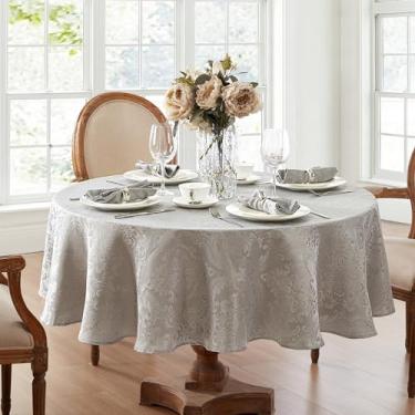 Imagem de Elrene Toalha de mesa Home Fashions Caiden Elegance Damasco impermeável, resistente a manchas e rugas, 152 x 213 cm, oval, prata