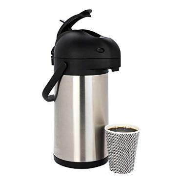 Imagem de Dispensador de café Met Lux 3L, 1 dispensador de bomba de café com alavanca – retenção de calor de 25 horas, cabo embutido, garrafa térmica de aço inoxidável prateada para aeroportos, hotéis ou lojas
