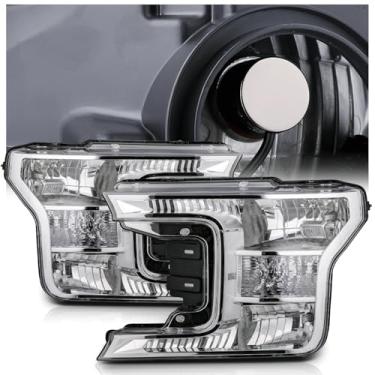 Imagem de M-AUTO Conjunto de faróis cromados estilo de fábrica esquerda + direita com 4 lâmpadas de LED 6000K pré-montadas para caminhonete 2018 2019 Ford F-150