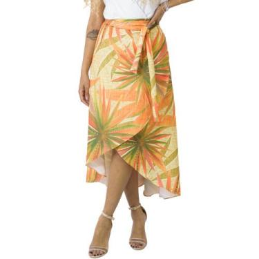 Imagem de Saia Envelope Transpassada Longa Fenda Midi Estampada Plus - Catwalk, 