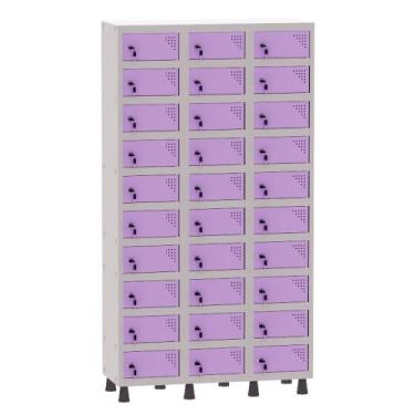 Imagem de Armário Porta Objetos de Aço 3 Vãos 30 Portas Fechadura Pandin 1,90 m 