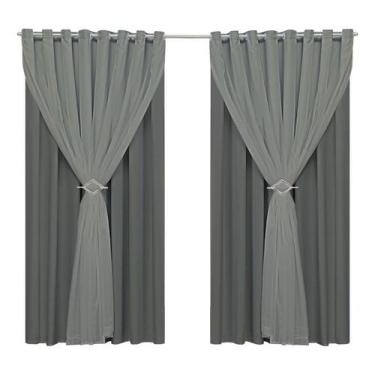 Imagem de Cortina sala blackout tecido e voil ilhós cromado 3,00X2,20 - Empório 