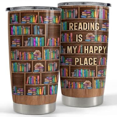 Imagem de SANDJEST Book Lovers Tumbler Estante de livros 590 ml com tampa presente para amantes de livros bibliotecas, leitores, Natal, férias, aniversário