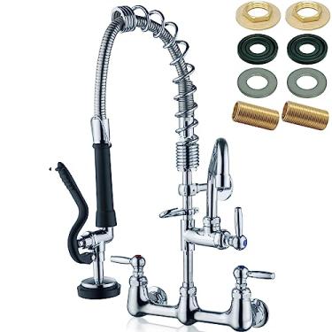 Imagem de Torneira de pia comercial com pulverizador - suporte de parede, pulverizador pré-enxágue, torneira de cozinha comercial de 53 cm de altura, centro de 20 cm, bico de 23 cm, spray de puxar de mangueira