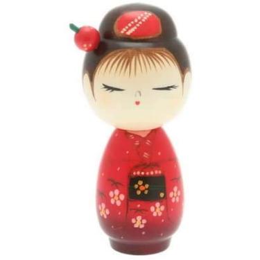 Imagem de Boneca Kokeshi japonesa moderna HANADAYORI: Uma garota de quimono vermelho | Usaburo | Estatuetas colecionáveis | Artesanato