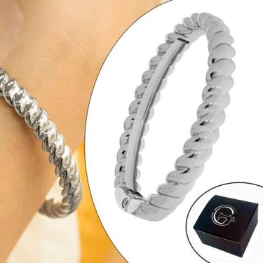 Imagem de Pulseira Bracelete Paládio / Prata Forma Corda Trançada 72mm Semijoia 