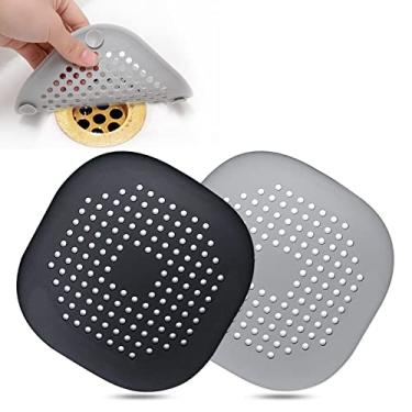 Imagem de Bovinde Coletor de Ralo de Cabelo, Capa de Ralo Quadrada para Chuveiro, Rolha de Cabelo de Silicone com Ventosa, Fácil de Instalar, Terno para Banheiro, Banheira, Cozinha, Pacote com 2 (Prata Cinza Pr