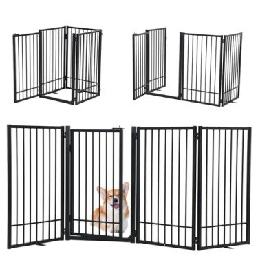 Imagem de SMONTER Portão Independente para Cães com Passagem de Porta, Cerca Interna Extra Larga para Cães de 80,5 '', 31,5'' de Altura, 4 Painéis, Portão Dobrável de Metal para Cachorros de Estimação para Esca