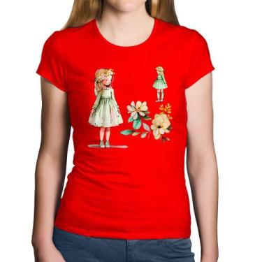 Imagem de Baby Look Algodão Meninas e Flores - Foca na Moda, Vermelho, GGG