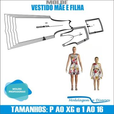Imagem de Molde Vestido Mae E Filha, Modelagem&Diversos, Tamanhos P Ao Xg & 1 A 