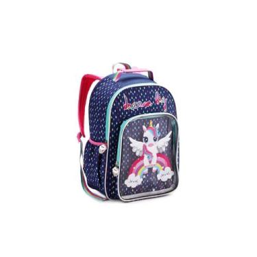 Imagem de Mochila Infantil Feminina Escolar Unicórnio Costas Grande - Denlex, Az