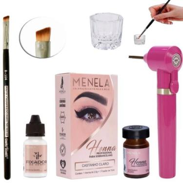 Imagem de Kit Sobrancelha Henna Menela Pincel Macrilan Mixer Misturador Pigmento