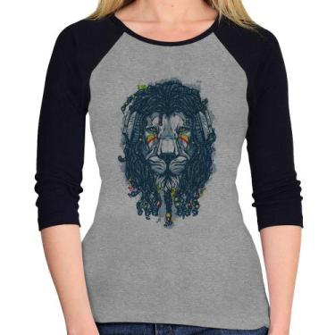 Imagem de Baby Look Raglan Leão Reggae Manga 3/4 - Foca na Moda, Cinza, Preto, M