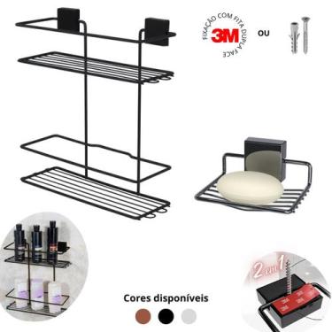 Imagem de  Porta Shampoo e Saboneteira Kit 2 Acessórios 3M Autocolante Banheiro 