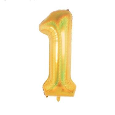 Imagem de Balão Metalizado Holográfico número 1 Dourado Holográfico para anivers