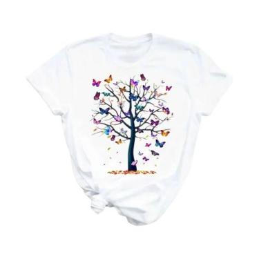 Imagem de Camiseta Feminina com Estampa de Borboleta - Manga Curta e Gola Redond