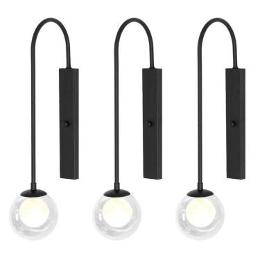 Imagem de Kit 3 Arandelas Luminária Globo Duplo Vidro Retangular Preto