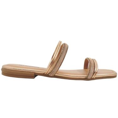 Imagem de Tamanco Feminino Rasteira Casual Básico Dia a Dia com Strass Bico Quadrado Conforto Mississipi Mc291