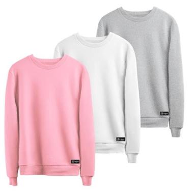 Imagem de Kit 3 Moletons Masculino e Feminino Liso Básico sem Capuz gola Redonda