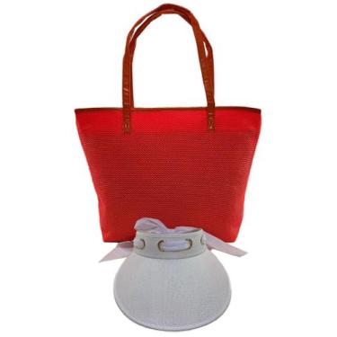 Imagem de Kit Bolsa Feminina Neon Laranja com Viseira de Praia Luxo Alça Piscina