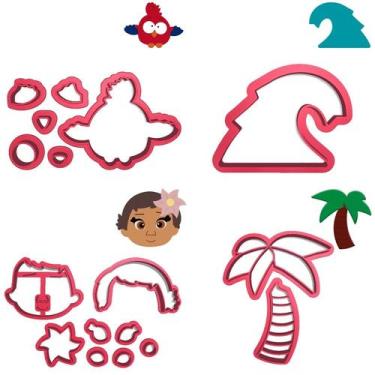Imagem de Kit 4 Cortadores Moana Hey Hey Onda Coqueiro - DOCE IMPRESSO, 9,0cm